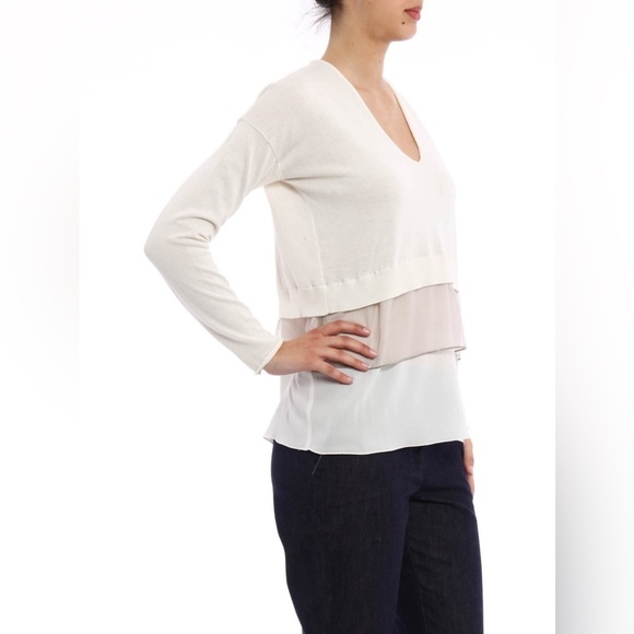 Fabianna Filippi Cotton Silk Lightweight Tiered Layered Hem Cream Sweater Sz Med - Picture 1 of 11